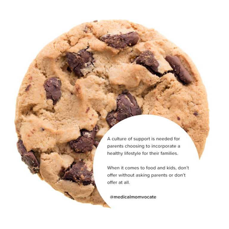 Cookie with text: When it comes to food and kids, don’t offer without asking parents or don’t offer at all.